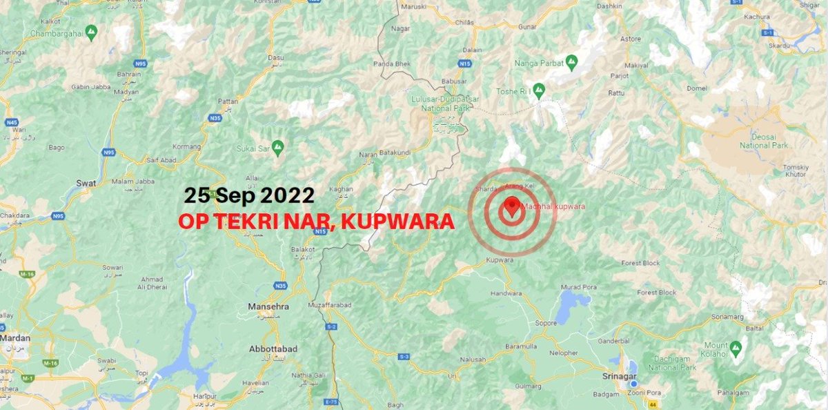 ChinarcorpsIA's tweet photo. Jt Op launched by #IndianArmy &amp; @JmuKmrPolice. An Infiltration bid along LoC in Tekri Nar, Maachal Sector #Kupwara foiled early morning today. Fire fight ensued &amp; 02 terrorists were eliminated. 02x AK Rifles, 02x Pistols, 04x Grenades &amp; other war like stores recovered.

#Kashmir https://t.co/89s5DFygkC