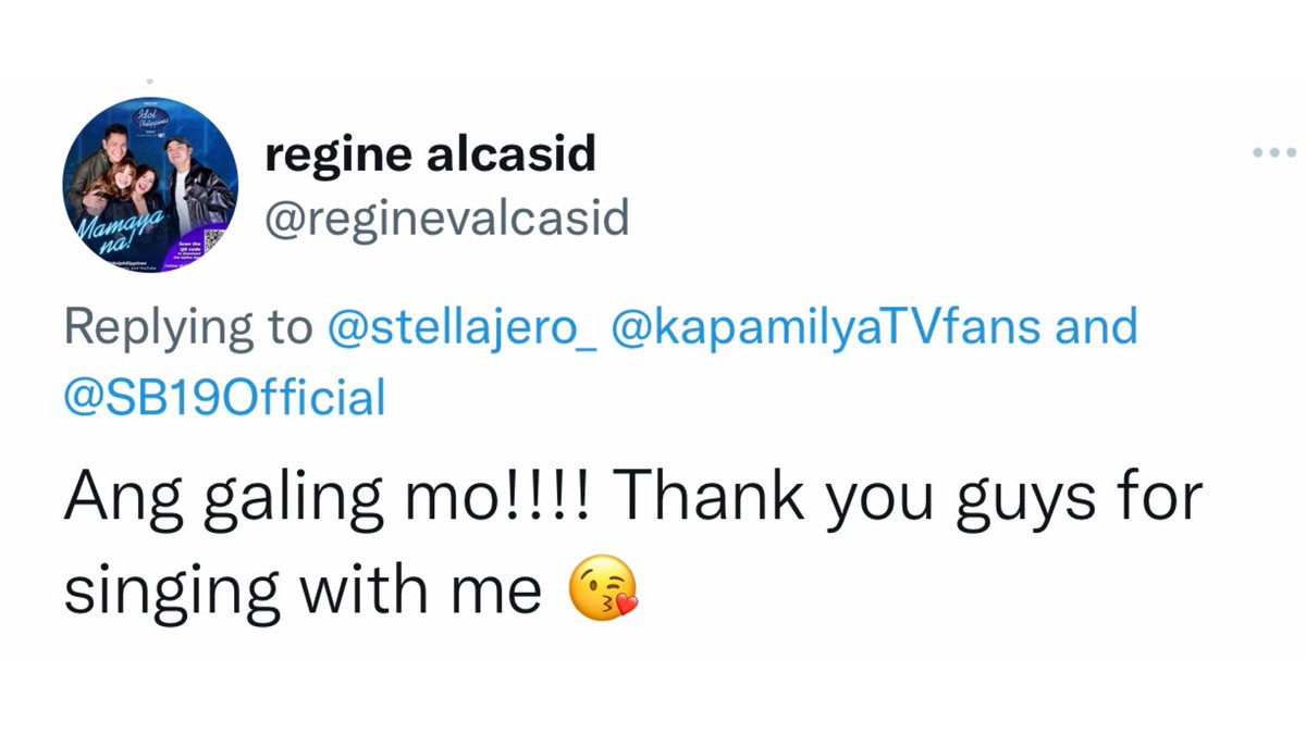 ShiningStell's tweet photo. You deserve all the praises, especially this one! From Ms. @reginevalcasid pa mismo 🥺

“Ang galing mo!” 💙

Gulatin mo lang kami lagi, Stell. Keep going &amp; never stop improving! We’re always proud of you! ✨

SB19 BACK ON ASAP
@SB19Official
#SB19xRegineonASAP 

#STELL #SB19_STELL https://t.co/VAUStMoY1x