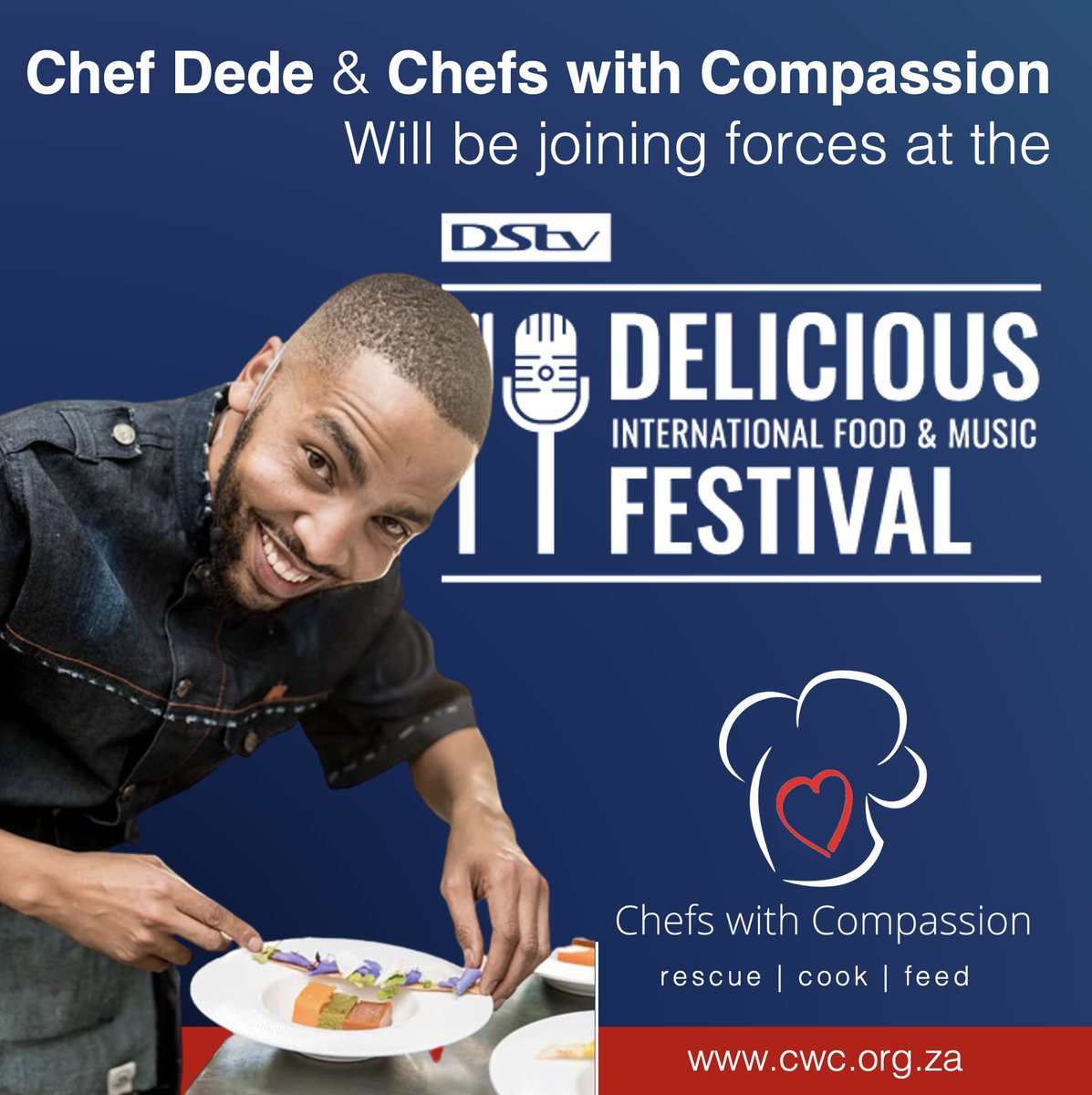 chefs_with's tweet photo. Festivalgoers, if you missed @ChefDedeWyt yesterday, come to our stand at the @DeliciousFestSA. Get a plate signed for R50 and you could win sundowners on the stage!
#DStvDeliciousFestival #FoodAndMusicFestival #FoodFestival #FoodiesOfSA #ChefsWithCompassion https://t.co/IZD7dbPG9f