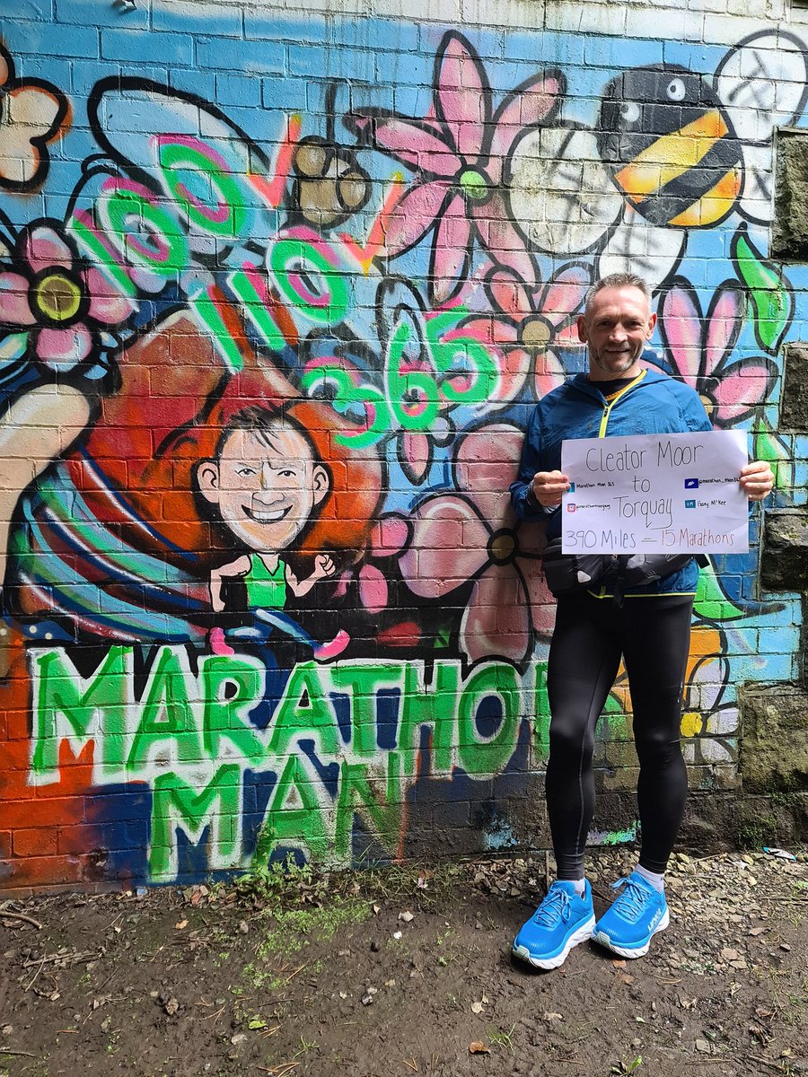 This morning <a href="/Marathon_Man365/">Gary McKee</a> was on <a href="/bbc5live/">BBC Radio 5 Live</a> with <a href="/chriswarburton_/">Chris Warburton</a> and he mentioned that he wanted to be known in Torquay!
I made a little sign showing that from Cleator Moor to Torquay is 390 miles or 15 Marathons!

Please help me spread the word about how amazing this man is.