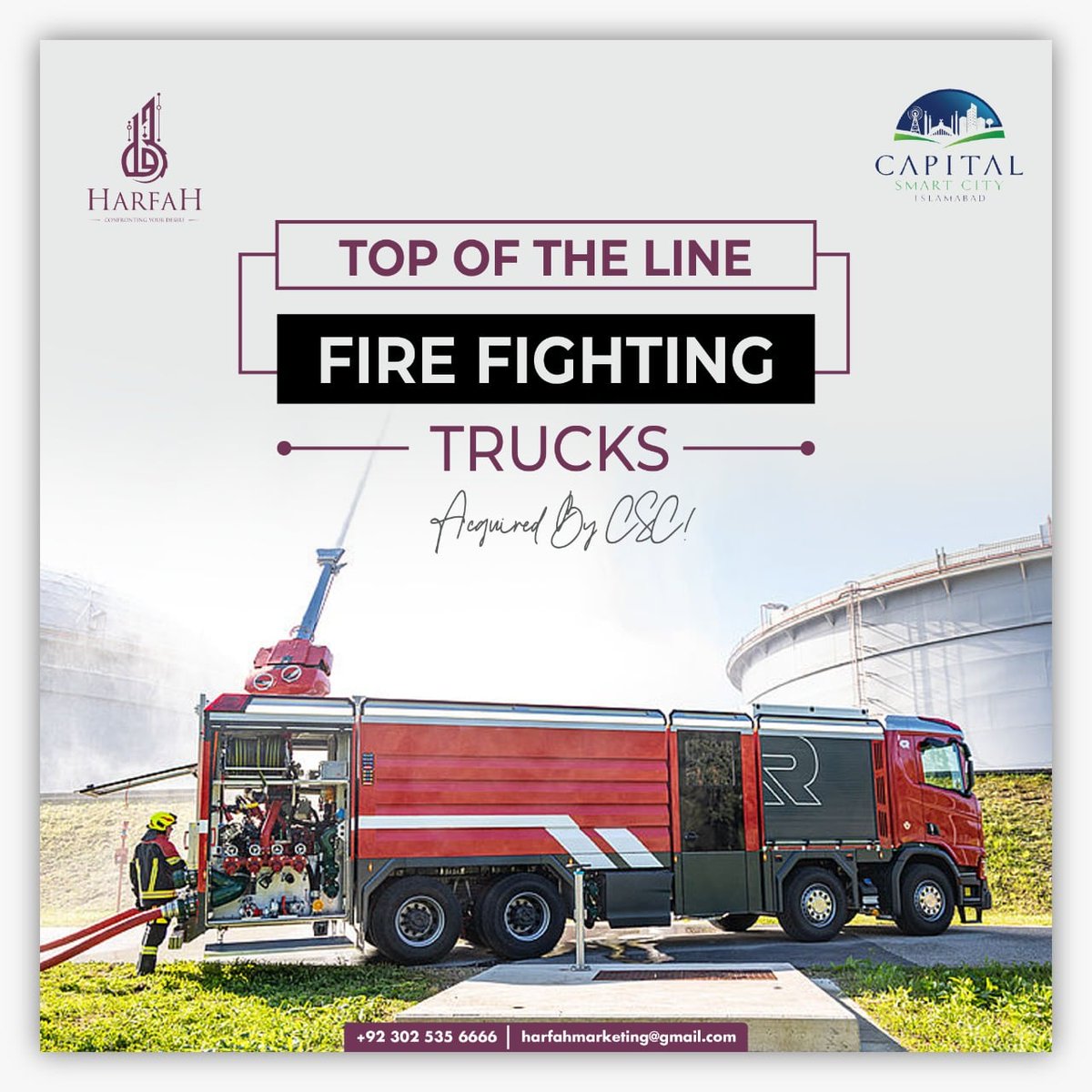 Capital Smart City | Firefighting trucks are now acquired ✌🏻

Book your plot in CSC today!

📱 +923025356666
📩 harfahmarketing@gmail.com 

#harfahrealestate #lahoresmartcity #plotsinlahore #dhaPeshawar #CSC #Islamabad #commercial #capitalsmartcity #overseasprime