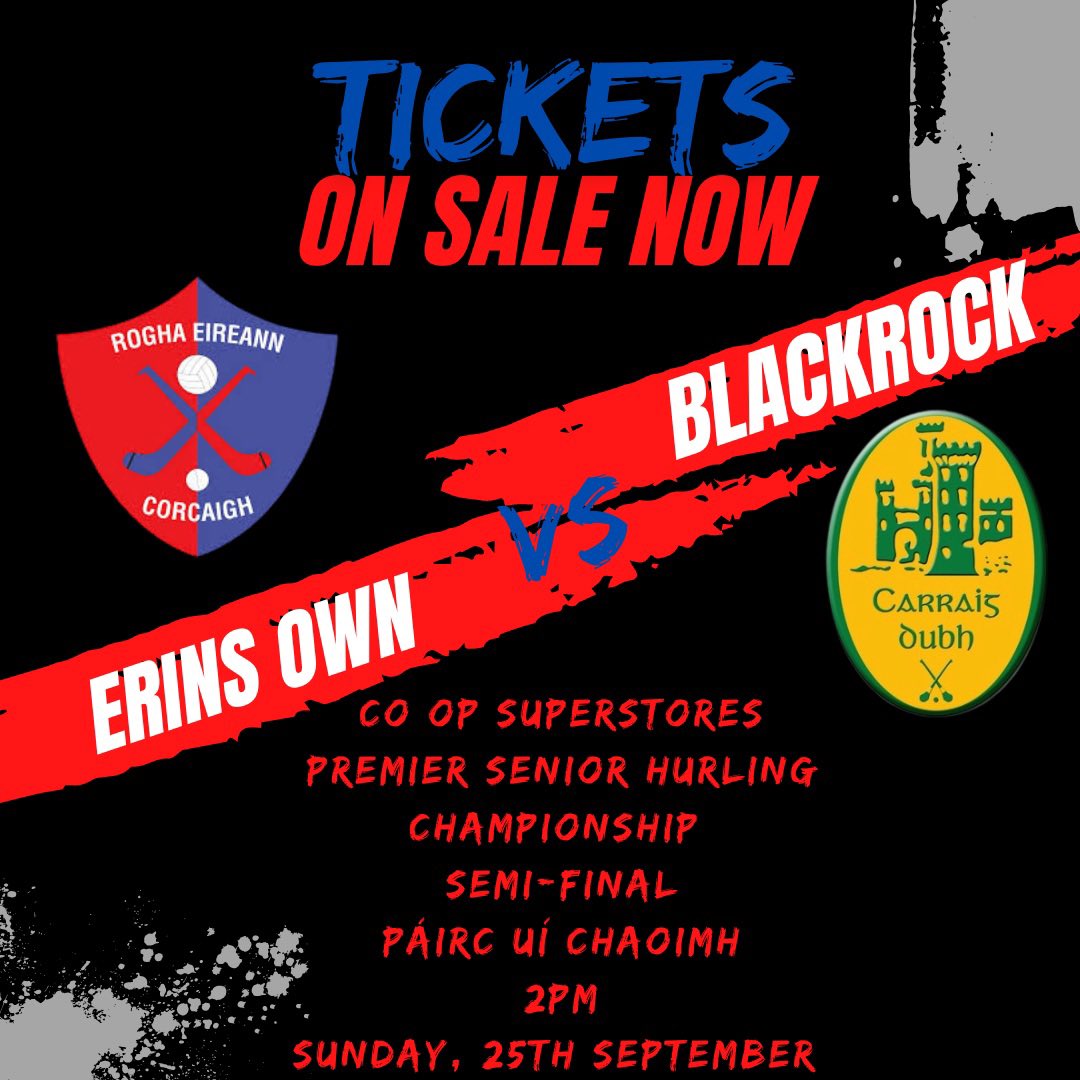ErinsOwn_GAA's tweet photo. Big day ahead for our Senior Hurlers who take on @RockiesCork in the @CoOpSuperstores PSHC Semi-Final at 2pm in @PaircUiCha0imh. 
Reminder that all tickets need to be bought prior to the venue &amp; U16s don’t need tickets. 

Drive it on lads 💪🏼

#RoghaEireannAbú 🟥🟦 https://t.co/QAEeMATBp3