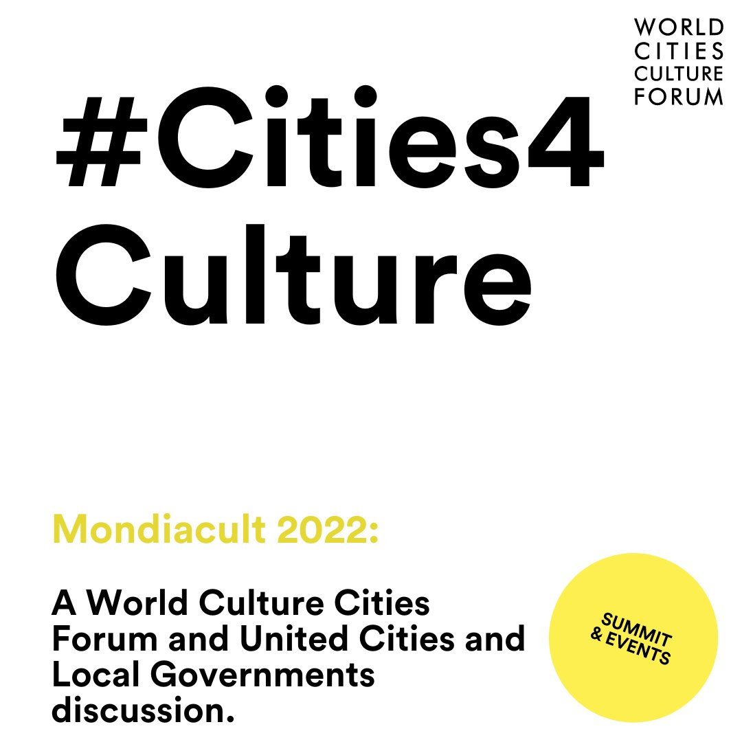 wccforum's tweet photo. Last stretch to #Mondiacult2022!
In policy implementation, scale matters: for the @wccforum and @uclg_org #Cities4Culture discussion, our speakers will shed light on why cultural policies at the city-level are essential to an inclusive, sustainable development. https://t.co/4UkrgnuLlF