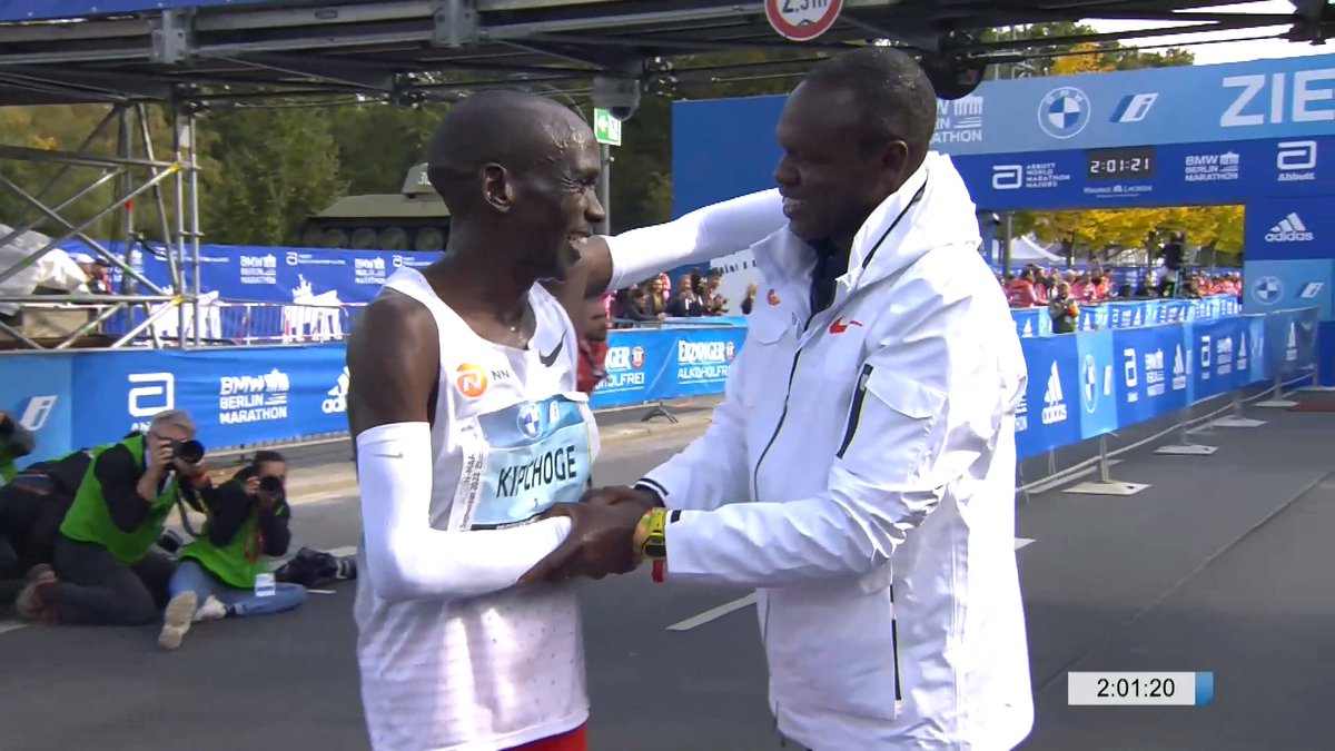 For the second time, Kenya's Eliud Kipchoge breaks the marathon world record in Berlin.

He runs 2:01:09 to take 30 seconds off the world record he set four years ago.

Another legendary performance from the greatest marathoner the world has ever seen.