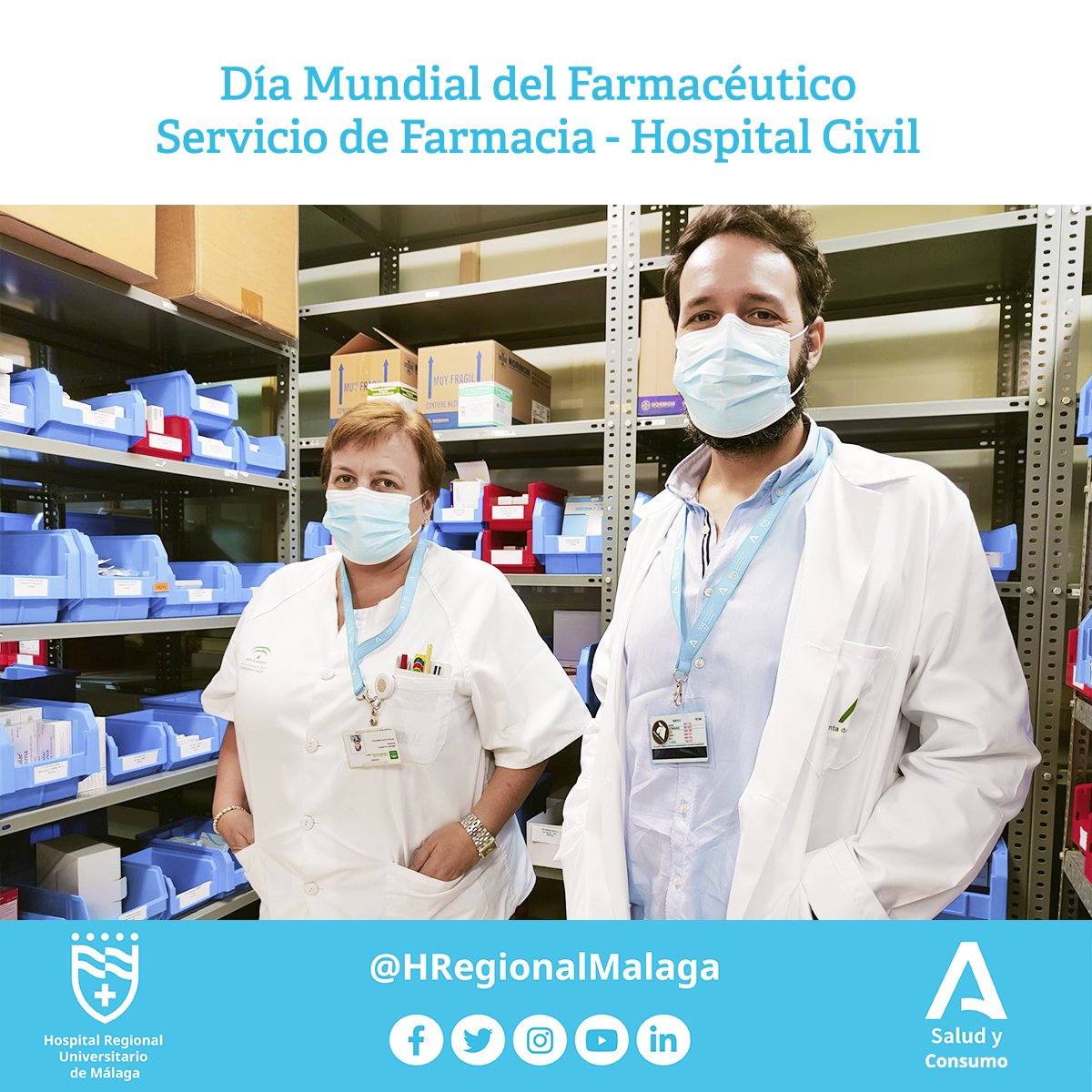 HRegionalMalaga's tweet photo. 🎉💊👩‍🔬  #DíaMundialdelFarmacéutico 
🫶 Felicidades, #Farmacéuticos. #Gracias por vuestra labor en el ámbito del cuidado, promoción y prevención de la salud, y por poner como prioridad la #Salud y la seguridad de los #Pacientes
#LaFarmaciaUnidaPorUnMundoMasSaludable #TodosParaUno https://t.co/1H5UXNtc6g
