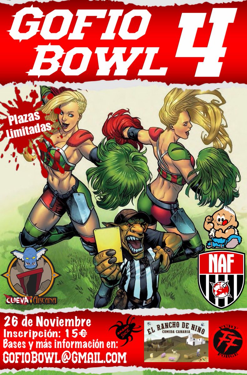 Después de un par de años de parón gracias al Abuelo Nurgle y su pandemia (o fue la Rata Cornuda) vuelve uno de los torneos de #BloodBowl míticos de #Tenerife

Vuelve… LA GOFIO BOWL!!

#GofioBowl4 26 de Noviembre
🏈🏈🏈💥💥💀💀💥💥🏈🏈🏈