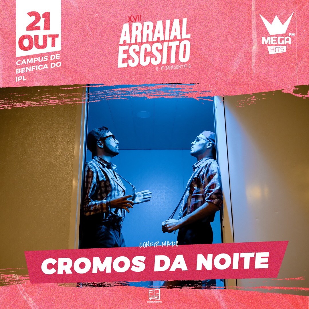 Na noite mais esperada do ano, a dupla Cromos da Noite vem partir chão connosco nesta XVII edição do Arraial ESCSito!🤪 

Fica atento para conheceres os restantes artistas do maior festanço de Benfica! 👀 #AEESCS