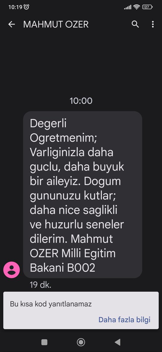 Bugün çok garip bir mesaj aldım, şaşkınım.Ogretmenler gününde değil ama doğum günümde sayın bakanımdan mesaj  
#ogretmenlergelecektir