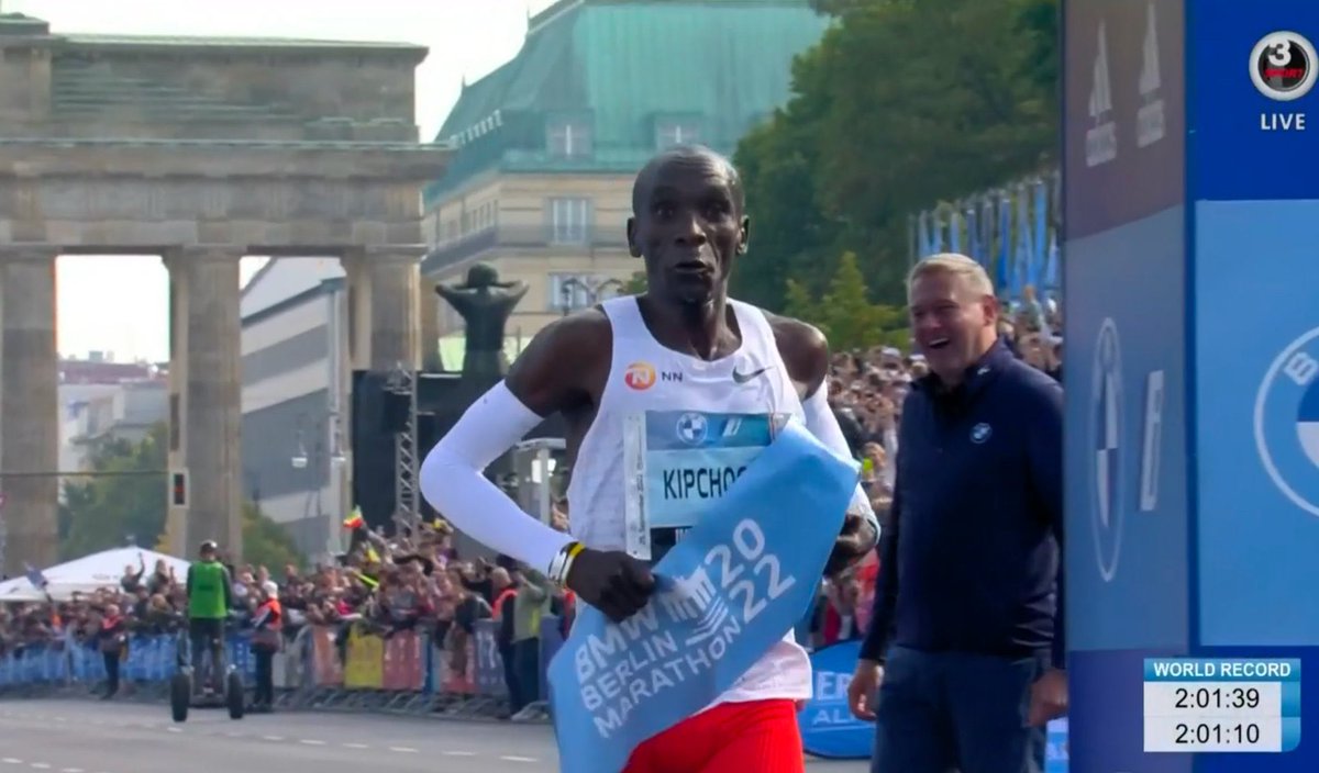 2:01:09 for Eliud Kipchoge - incredible, what a run. Having a crack at the sub-2 hour marathon and bringing it home 30 seconds inside his existing marathon World Record.