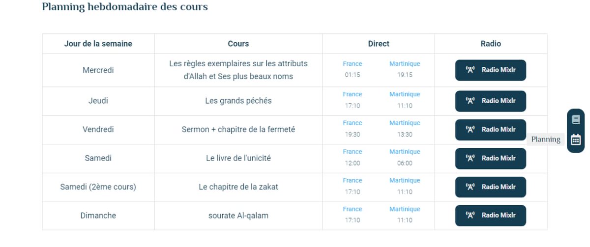CaraibesIslam's tweet photo. Le planning hebdomadaire des cours diffusés à la radio est disponible et à jour sur le site 

https://t.co/4t3SAgCbOK https://t.co/FkV9w2Evx2