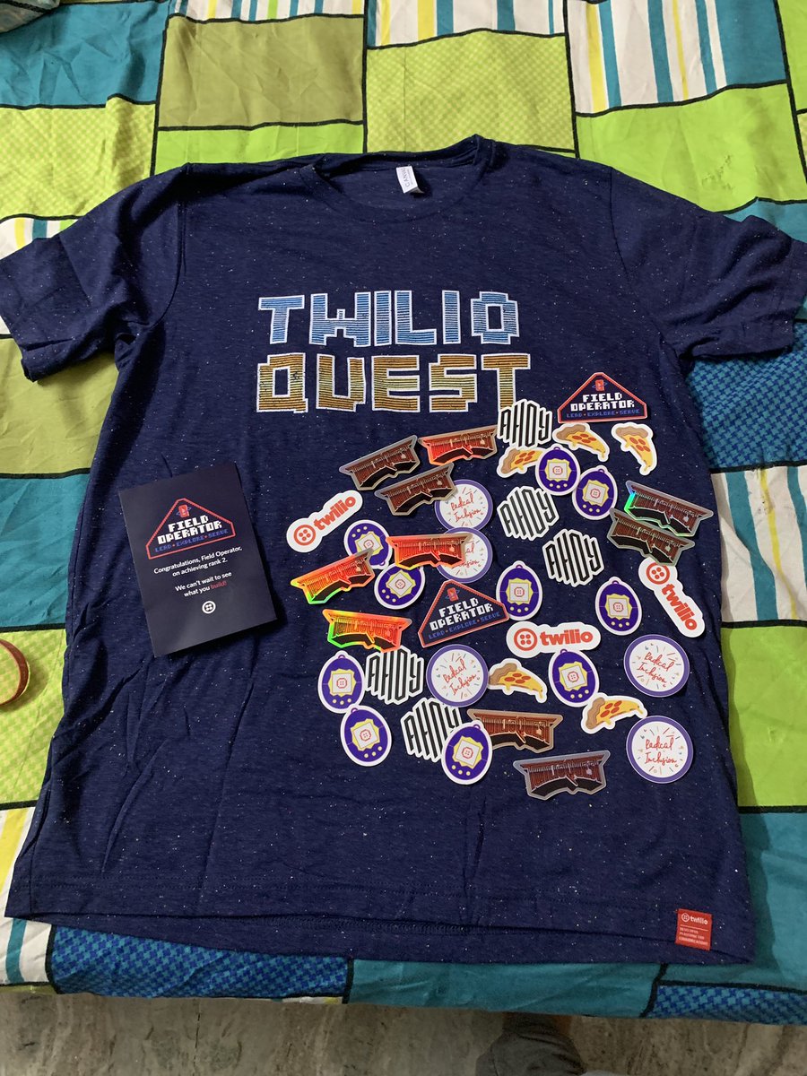chiranjeevVsri's tweet photo. Aight! This post was supposed to go public on LinkedIN but here’s it just for the crowd who attended #TwilioChampionsDelhi 
Recently i ranked up as a field operator and got these swags (Rank 2 Swags)
@TwilioQuest #FieldOperator 
DM if you wanna enrol <3 https://t.co/sCKV9mDZ3u