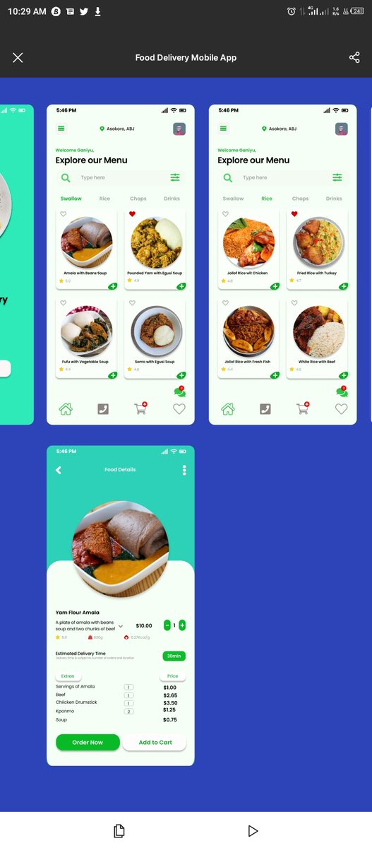 G4ganiy's tweet photo. If you are to order one food right now, which of these are you going for? 
#mobileApp 
#figma 
#deliciousfest 
#UIUXDesigner https://t.co/fqp5f4s4eW