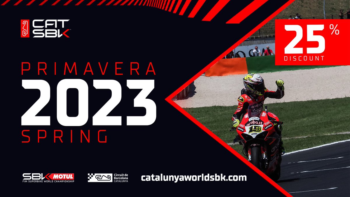 mhillofficial's tweet image. The CATALUNYA round of the 2023 @WorldSBK championship will be held in SPRING.

Tickets now with 25% discount on catalunyaworldsbk.com

#CatalanWorldSBK #PaddockShow