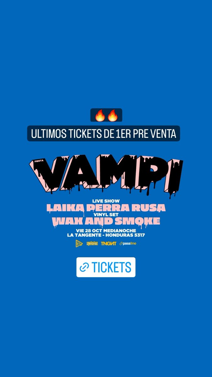 Fiesta Vampi (@fiesta_vampi) on Twitter photo Esto se está poniendo cada vez mejor♥️🦇♥️🦇♥️🦇 ! últimos tickets en <a href="/PasslineArg/">Passline Argentina</a> LINK EN BIO
**************************************************
<a href="/Desobedeciendo/">8🦁contra_11🐔</a> <a href="/CosmosDgc/">Cosmos DGC-(Desarrollo y Gestión Cultural)</a> Esto se está poniendo cada vez mejor♥️🦇♥️🦇♥️🦇 ! últimos tickets en <a href="/PasslineArg/">Passline Argentina</a> LINK EN BIO
**************************************************
<a href="/Desobedeciendo/">8🦁contra_11🐔</a> <a href="/CosmosDgc/">Cosmos DGC-(Desarrollo y Gestión Cultural)</a>