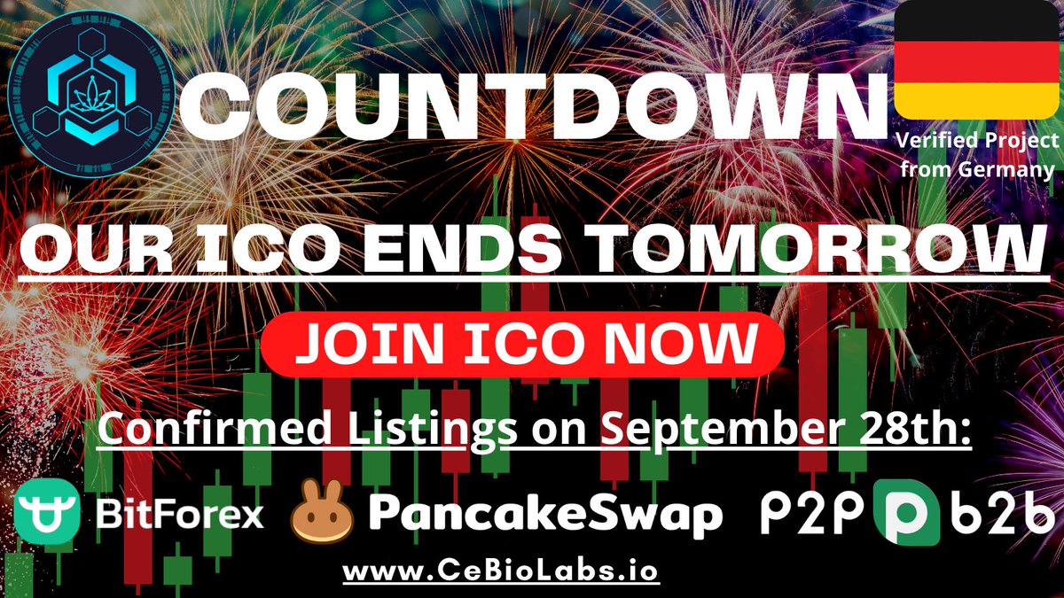 CeBioLabs's tweet photo. OUR ICO ENDS TOMORROW🎉

Last Chance to Buy $CBSL!

🇩🇪 Audited German Project
📈 Confirmed Listings at Launch
🌐 Global Enterprise Solutions

⬇️⬇️

✅JOIN ICO: https://t.co/2JhGxXsSzX

⬆️⬆️

#ICO #BSC #Cannabis #CBD #Technology #crypto #blockchain #cryptocurrency #Altcoins #BNB https://t.co/Q4X9e7kd4j