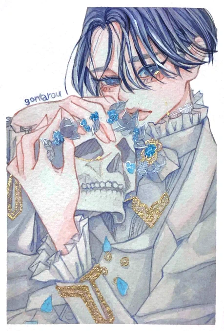 【 僕の花嫁 】#イラスト #水彩 #絵墨 #お絵描き #絵 #創作男子 
