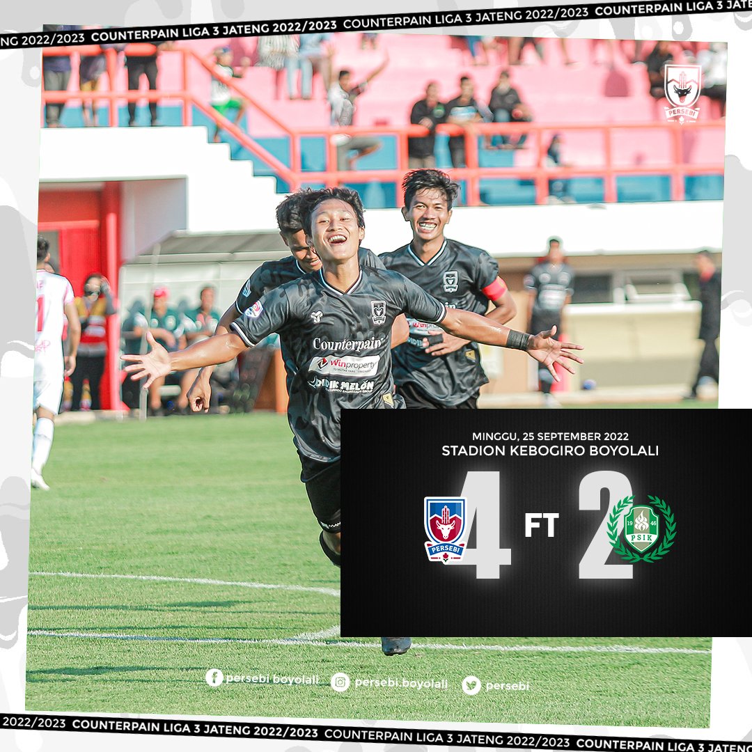 persebi's tweet photo. FT : PERSEBI 4 - 2 PSIK

⚽ Faisal "6
⚽ Rizqi "43
⚽ Efdal "45
⚽ Desta "53

#PersebiDay #PersebiBisa #PersebiBoyolali #LaskarPandanarang https://t.co/vU1yYOwugf