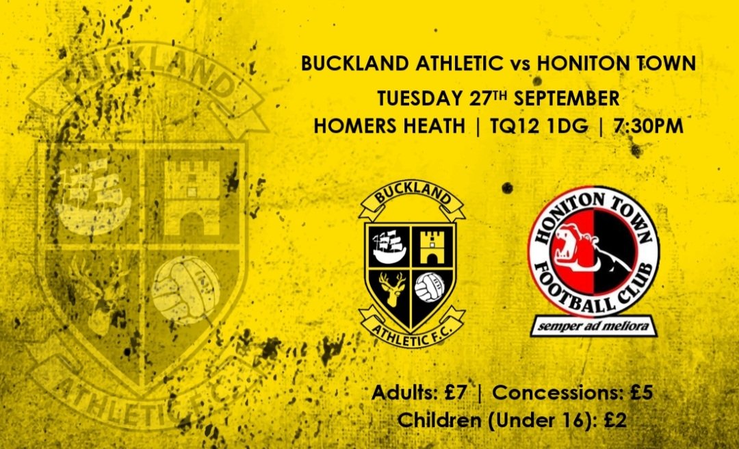 OfficalBAFC's tweet photo. ❓️ | What's up next?

➡️ More midweek action!

📅 Tuesday 27th September
🆚️ @HonitonTownFC
🏆 @devon_fa @baysidegraphics St Lukes Challenge Cup
🏟 Homers Heath, TQ12 1DG
⏱️ 7:30pm KO 
💷 Adults £7, Consessions £5, Children (Under 16) £2

#UpTheBucks 🟡⚫️ https://t.co/3CoKnm3qlB