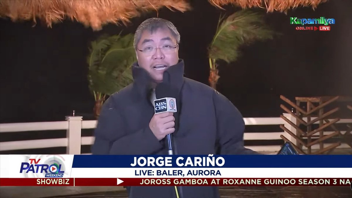 jmsantosreyes's tweet photo. May something talaga sa lighting ng live reports ng ABS-CBN, ano? Hinahagupit na ng bagyo pero ang ganda pa rin ng lighting. Kudos sa field crew. Hindi biro ang trabaho niyo. Ingat kayo. https://t.co/jWHIZA2Osd