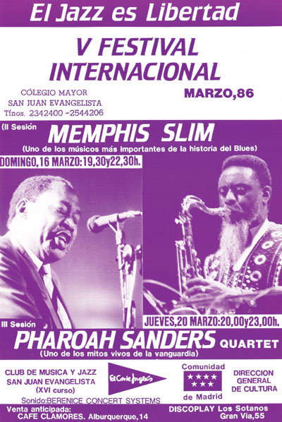 AlexEpiR's tweet photo. En el recuerdo de PHAROAH SANDERS en su paso por el CMU San Juan Evangelista de Madrid #ELJOHNNY en 1986 ("uno de los mitos vivos de la vanguardia", poníamos entonces en el cartel) con gran éxito. DEP. #PharoahSandersS https://t.co/WWULF0Igxm