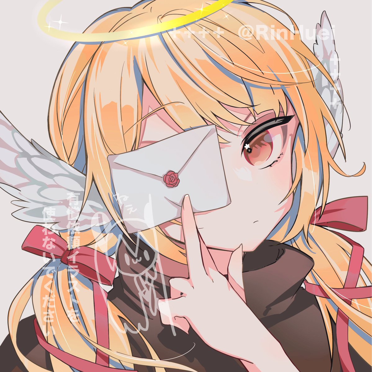 1girl blonde hair angel halo twintails solo envelope  illustration images