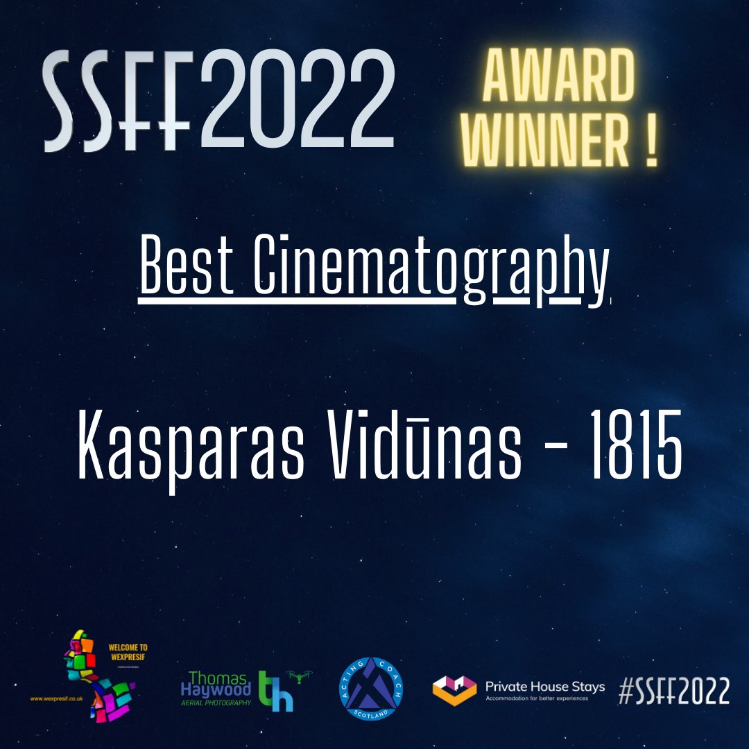 Scottishshorts's tweet photo. Congratulations to Kasparas Vidūnas for winning Best Cinematography on 1815! 👏 🥇 🎥
@hello_acs @thaywoodphoto @Private_House @Wexpresif @raptorfilmz #SSFF #SSFF2022 #film #filmfestival #Scotland #indiefilm #indiefilmmaking #Scottish #shortfilm #filmawards https://t.co/M0pAadv9VP