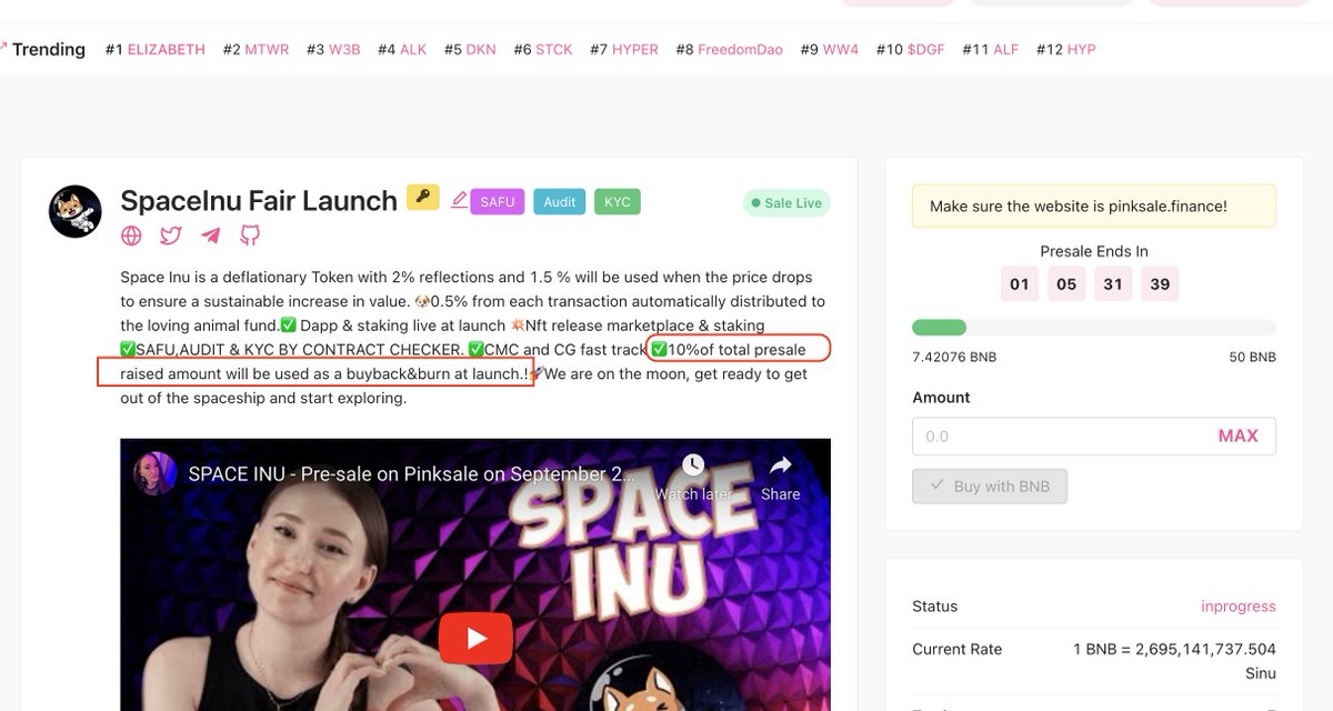 Spaceinutoken's tweet photo. 10% of our total raised will be raised right at launch as a buyback and burn !!

Means every presale investors will have a head of start of approximately +25%

last day to buy the presale🚀🚀🚀

10$ to a random RT!! https://t.co/BCnxJZ2R0G