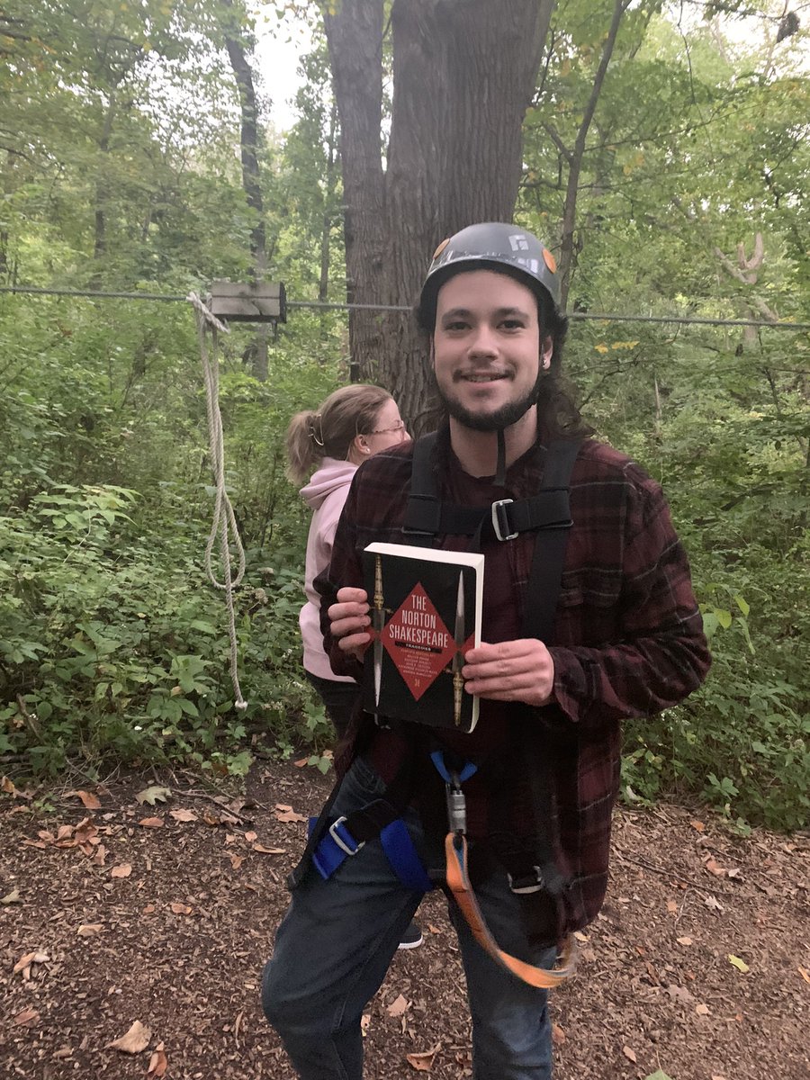 MonmouthEnglish's tweet photo. And it’s been a great time. This guy ziplined with the bard https://t.co/WXeke52dJC