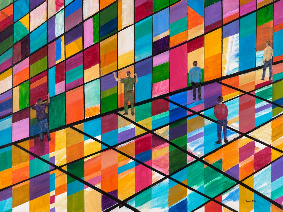 ArtsbyJordana's tweet photo. This is the most fun I had painting prayer at the Kotel in this painting I call "Reflections". Look closely and you will find people from all walks of life, taking the opportunity to reflect in whatever way speaks to them. #jewishart #jordanakleinart #prayerart #jerusalemart https://t.co/D66vrCyJVa