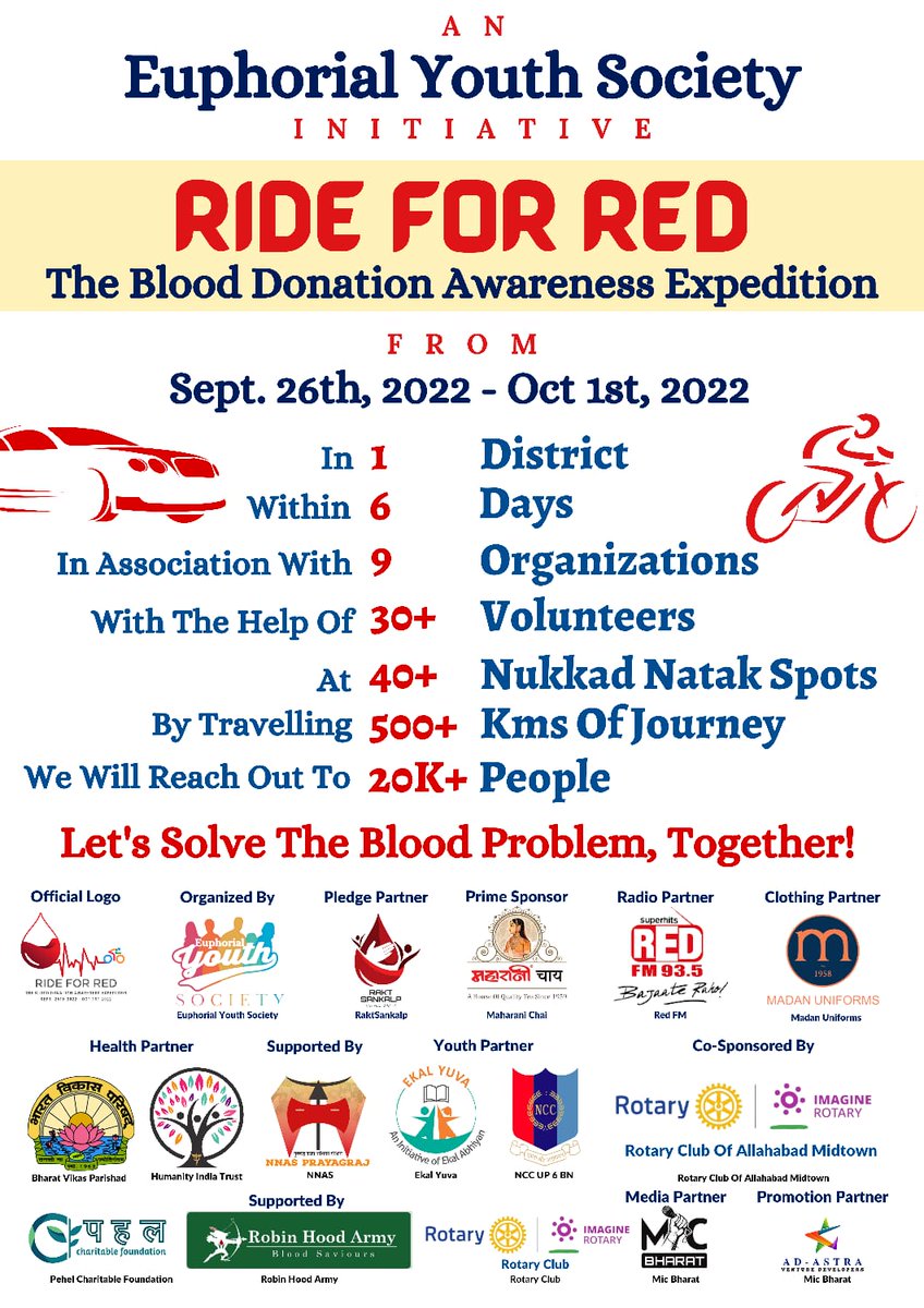 RideForRed's tweet photo. Join Our 'Blood Donation Awareness Expedition' in Sangam City Prayagraj,UP.

#donateblood #BloodDonation #Ride_For_Red #KhoonDude #RaktSankalp https://t.co/gxWrQrwCbh
