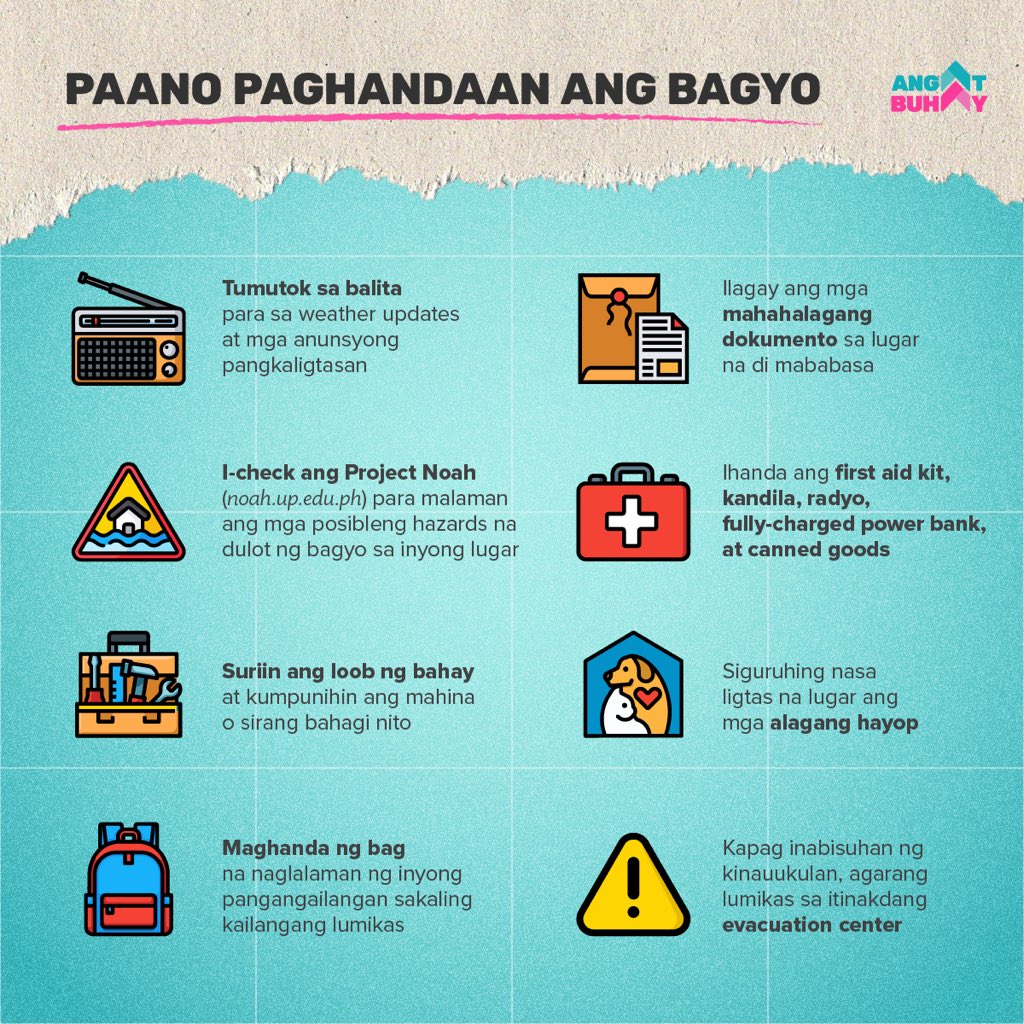 Patuloy tayong mag-ingat sa Typhoon #KardingPH. Narito ang mga dapat gawin at ihanda kapag may bagyo. I-check rin ang UP NOAH (noah.up.edu.ph) sa mga posibleng hazards na dulot ng ulan sa inyong lugar.