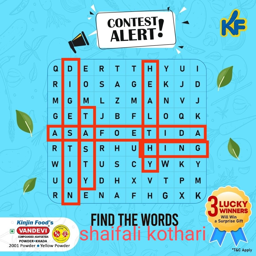 Sweetuk_28's tweet photo. @Vandevi_Hing Done✅ I found
1) ASAFOETIDA
2) HING
3) HEALTHY
4) TASTY
5) DIGESTION
#Conteattime #Contestfun #ContestAlert
@Vandevi_Hing
@hi_fihubby79 @myself_Sk81 @MJ_Shah203 @thakur1958 @HasmukhJParmar1 https://t.co/1272ViNs8K