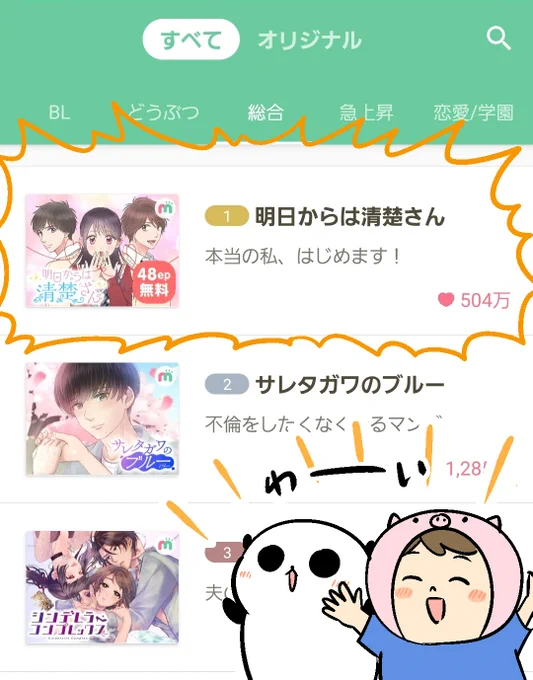 『明日からは清楚さん』現在人気ナンバー1!!
おかげさまで、最後に嬉しいフィナーレを飾れました!!

#マンガMee 