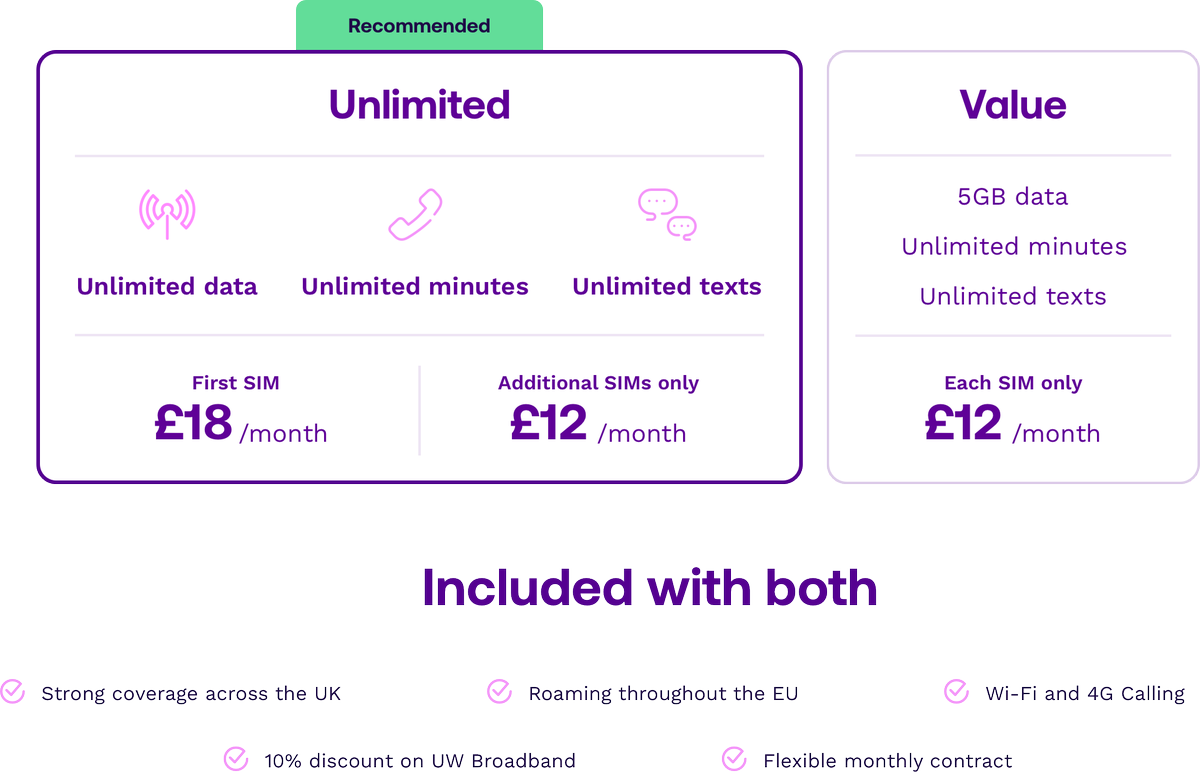 Enjoy amazing savings with an   EE Network -
Unlimited SIM for just £18 per month, 
then get up to three additional Unlimited SIMs
 for just £12 each. Unlimited data and unlimited calls. 
         UW Discount Club has all the answers.
   Private message me to START SAVING