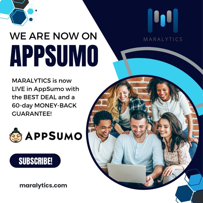 MiriamvHS's tweet photo. WE ARE LIVE in APPSUMO! Maralytics is now up on AppSumo for your online purchase. Visit https://t.co/cRWchOItnY 

#AppSumo #Maralytics #Software https://t.co/GS94ZgkLtn