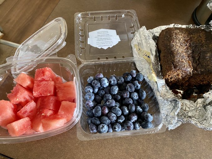 Watermelon, blubberies, zucchini+nut banana bread https://t.co/KrHxGlf4VZ