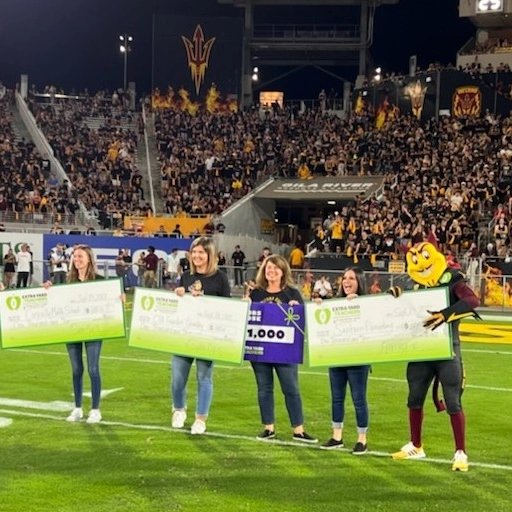 Last night at the ASU game, Mrs. Nelson and Mrs. Eske got presented with a $1,000 check for Extra Yard for Teachers from ASU!  #gosundevils #WeAreChandlerUnified Chandler Education Foundation Sun Devil Club #eyftweek