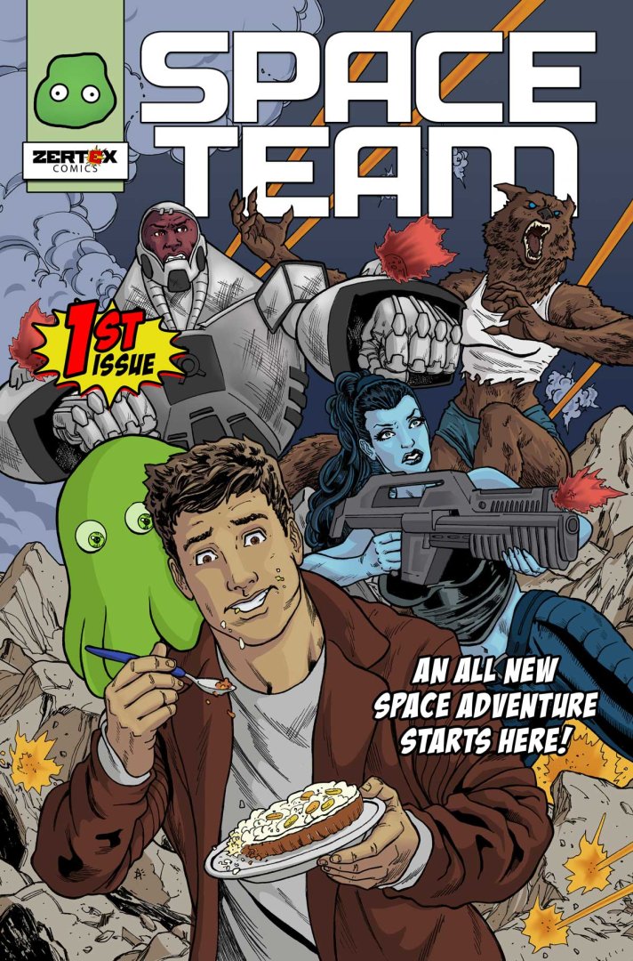 ZertexMedia's tweet photo. AWOOGA! AWOOGA! It's #NationalComicBookDay. We're celebrating by reading Barry J. Hutchison's Space Team all over again.
https://t.co/4dc4a7wIRb
#comics #comicbookday #scifi #spaceteam https://t.co/jxJrDeJopc