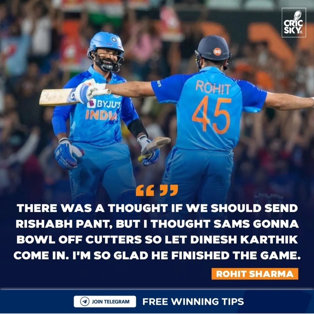 Cricsky1's tweet photo. Rohit Sharma on DK coming to bat ahead of Rishabh Pant.

. 
#cricket #cricketcoaching #crickettraining #crickettips #cricketfacts #indiancricket #cricketfamily #cricketfan #cricketplayedlouder #crickettrolls #cricketground #cricketnation #cricketlive https://t.co/I7JTLTxLSE