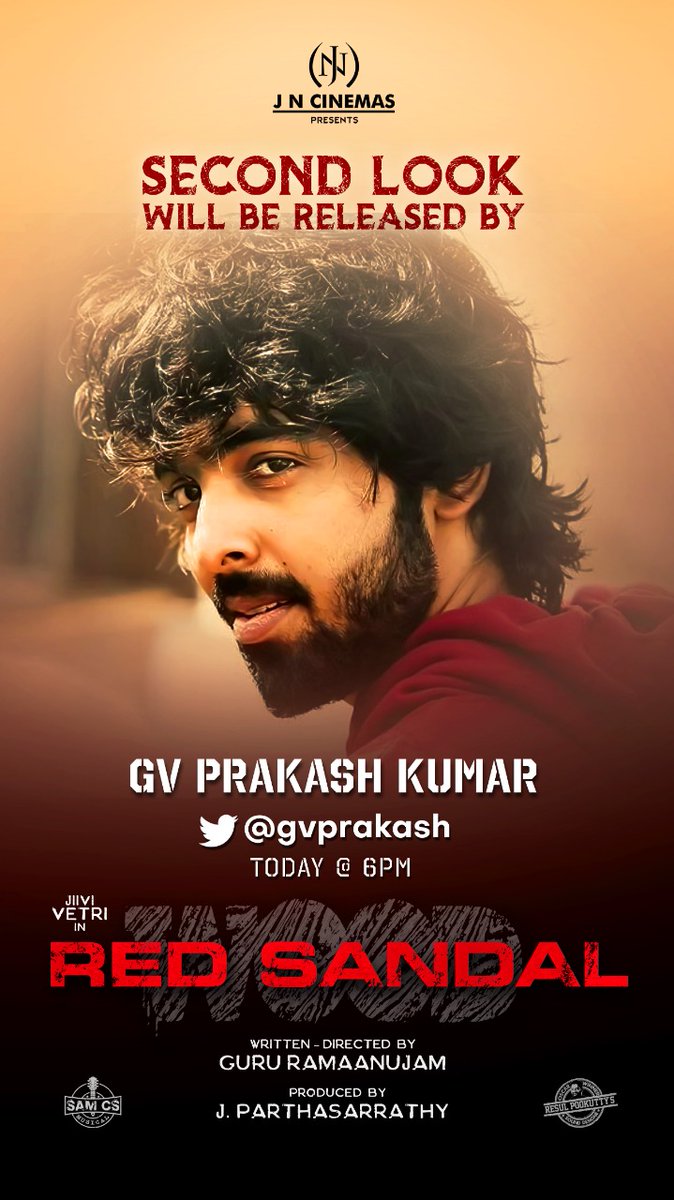 REPORTERWORLD4's tweet photo. The Second look of @act_vetri 's #RedSandal to be released by @gvprakash Today at 6 PM.

Directed by #GuruRamaanujam

Produced by #Parthasarrathy 

@JnCinemas @SamCSmusic @resulp @talk2ganesh @ARichardkevin @ProBhuvan https://t.co/wLyHYaGyWy