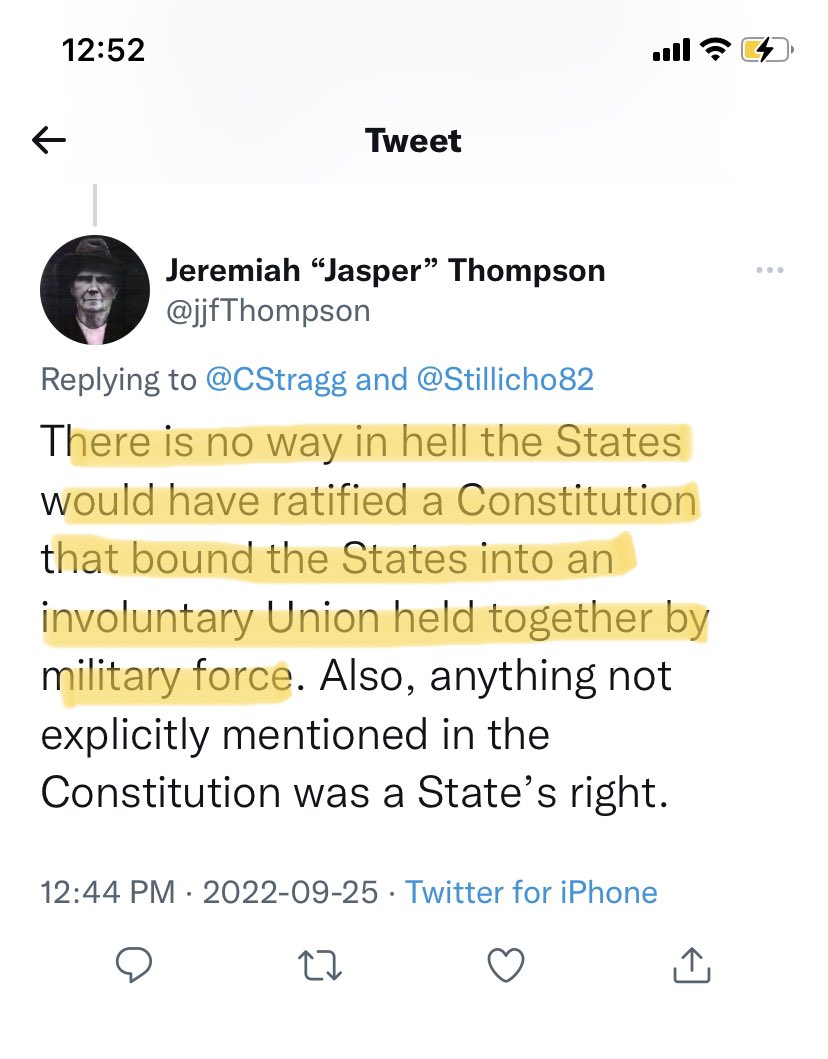 CStragg's tweet photo. @jjfThompson @Stillicho82 This is conjecture on your part, and I could equally argue that no one would agree to join a country that could be hurled into economic and governmental chaos at any time by a state or states unilaterally seceding, thereby depriving the country of geographic contiguity and... https://t.co/KplPGd6oui