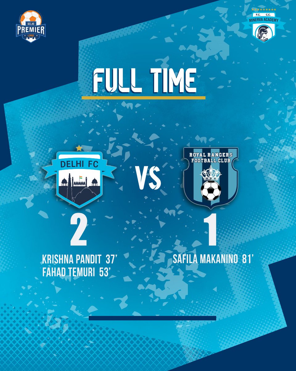 minervapunjabfc's tweet photo. π¨ Full Time! π π¨
Fahad Temuri and Krishna Pandit on to the scoresheet as our #BrothersinNorth Delhi FC clinch victory by a 2:1 margin against the Royal Rangers Football Club. β½
One step closer to our target. πͺπ»
#MAFC #DilmeinDilli #matchday #Warriors #DelhiPrimerLeague https://t.co/EVW46BBnn4