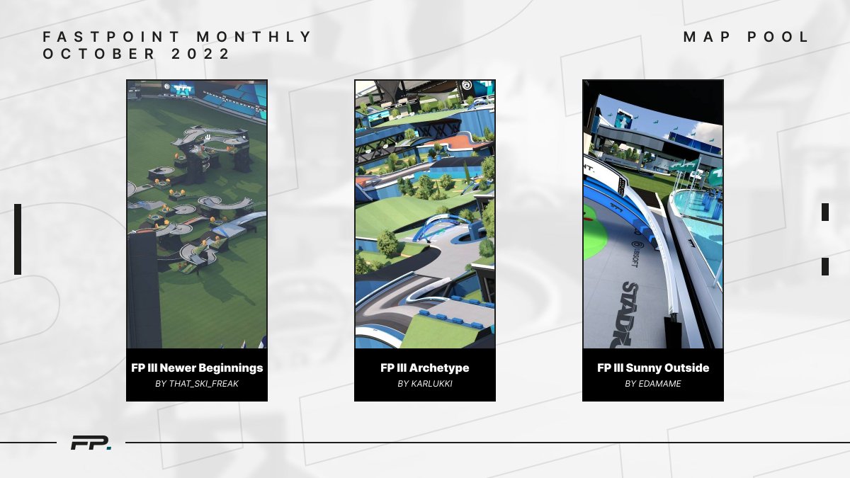 FastPointGG's tweet photo. ⚪️FASTPOINT MONTHLY OCTOBER⚪️
Maps:
- FP III Newer Beginnings by @That_Ski_Freak 🇺🇸
- FP III Archetype by @Karlukki 🇱🇻
- FP III Sunny Outside by Edamame 🇦🇺
👉You can check them out in "FastPoint 2022" Campaign
#Trackmania | #FastPoint https://t.co/NhIuL1SmW8