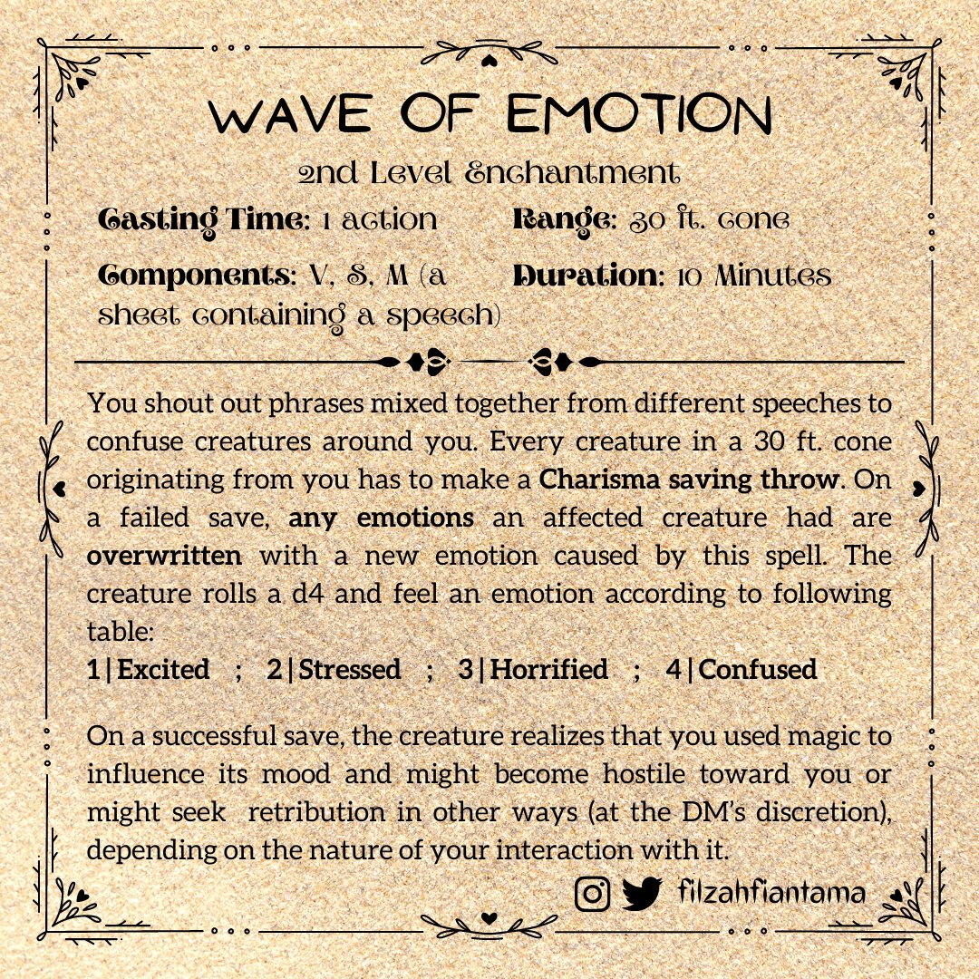 filzahfiantama's tweet photo. Day 24 - Wave of Emotion
#spelltember #spelltember2022 #DnD #dungeonsanddragons #homebrew https://t.co/JseywjTWKA