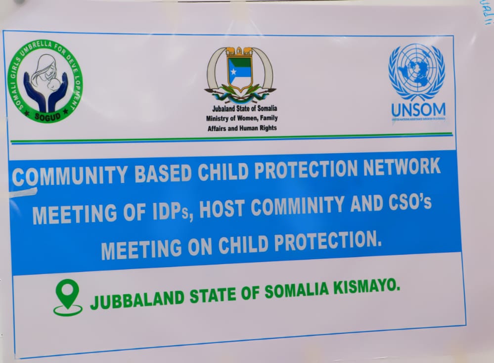 SomaliSogud's tweet photo. Community based child protection network Meeting of #Ministry of #Woman #Family #Affair and #HumanRights of #jubbaland And #IDPs, #host community #CSO's #meeting on child protection Funded by #UNSOM implemented by #SOGUD. https://t.co/pobCt9OEY6