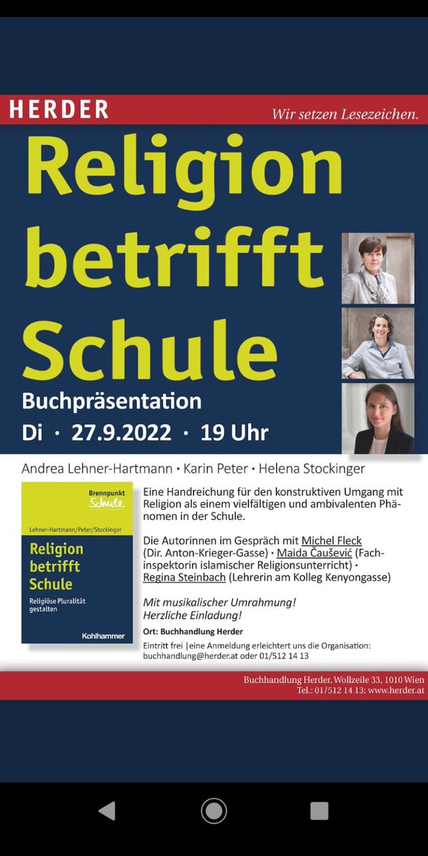 Herzliche Einladung zur Buchpräsentation am Dienstag - Buchhandlung Herder, Wollzeile 33, 1010 Wien. 😊