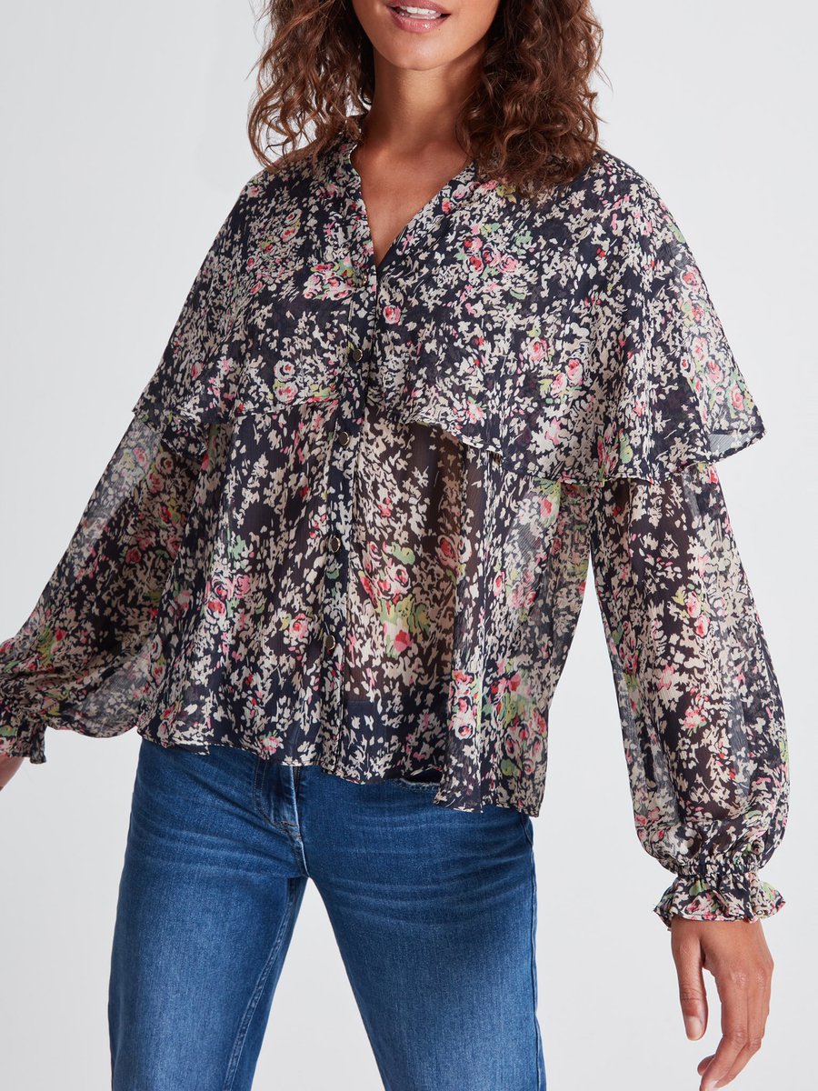 sonderstudiouk's tweet photo. Beat the Sunday night blues with a wardrobe refresh. We're starting with our floral ruffle blouse. The chiffon, cape style ruffle detailing and long frill sleeves are just dreamy. 
Shop now: https://t.co/Y7inxhSvBD https://t.co/i5GvM2dw3K