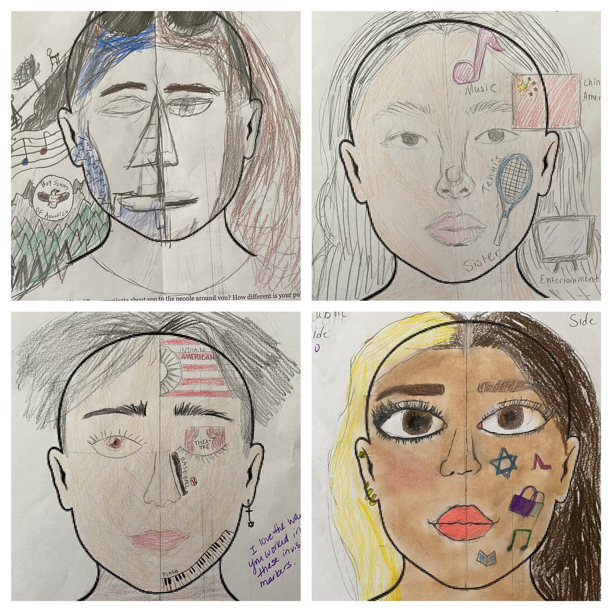 Using inspiration from @ShanaVWhite edutopia.org/video/explorin… as we read Girl in Translation and talk about our public selves vs. our private selves in our AP Lang class. Blown away by their talent and reflections!