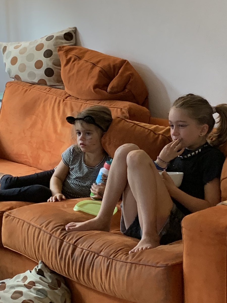 My 3yo &amp; 8yo eating popcorn, thoroughly engrossed in the original Disney Cinderella cartoon from 1950. Which makes it 72 years old! Reminds me of the time I was 3 and watched… oh wait. There are no movies from 1908. Brain now exploded.