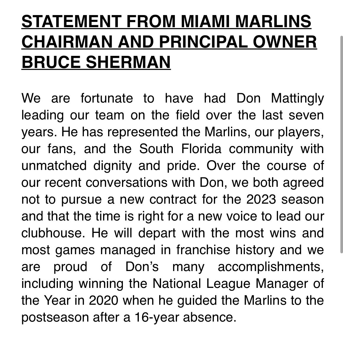 Mark Feinsand on Twitter "Statements from Marlins owner Bruce Sherman